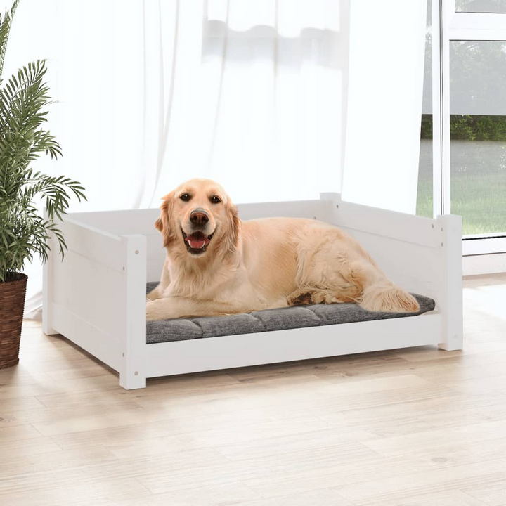 White Dog Bed - Solid Pine Wood, 75.5x55.5x28 cm - Comfortable & Stylish Pet Furniture - Premium  from Home Treasures - Just £66.99! Shop now at Home Treasures