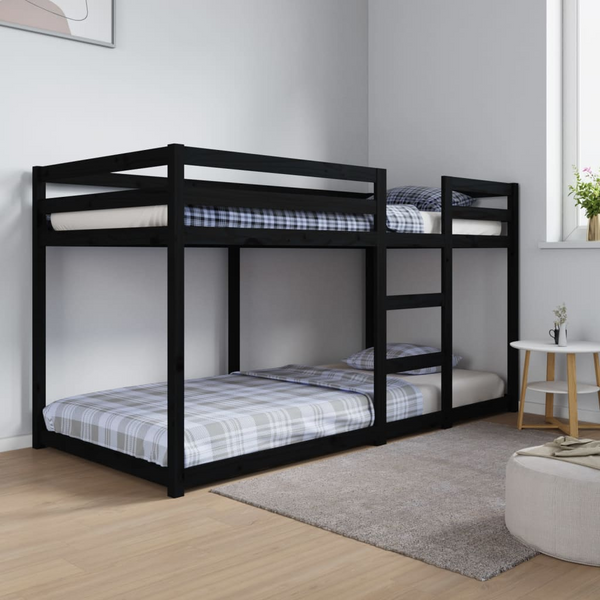 Solid Pine Wood Bunk Bed in Black, 205.5 x 95.5 x 112 cm - Space-Saving Design