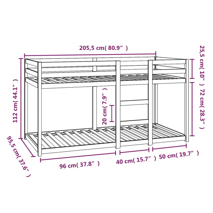 Solid Pine Wood Bunk Bed in Black, Space-Saving Design - 205.5 x 95.5 x 112 cm - Premium Bed from Home Treasures - Just £379.99! Shop now at Home Treasures