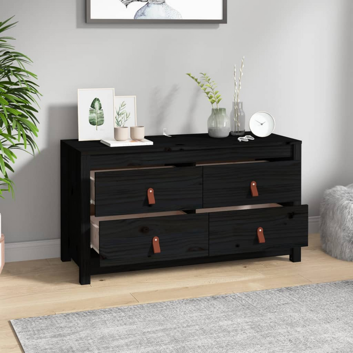 Solid Pine Side Cabinet in Black – Sleek Storage Solution, 100 x 40 x 54 cm - Premium  from Home Treasures - Just £169.99! Shop now at Home Treasures