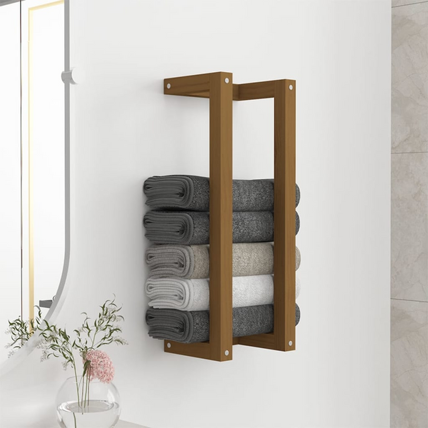 Solid Pine Towel Rack - Honey Brown | Space-Saving 23x18x60cm Wall-Mounted Storage Solution - Premium  from Home Treasures - Just £31.99! Shop now at Home Treasures