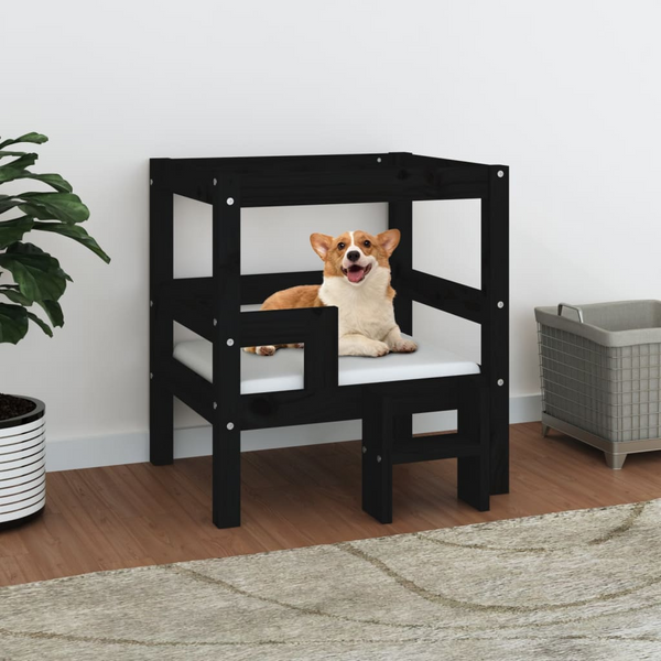 Wooden Dog Bed - Black, 55.5x53.5x60 cm, Solid Pine Wood, Sturdy & Comfortable Pet Bed - Premium  from Home Treasures - Just £48.99! Shop now at Home Treasures