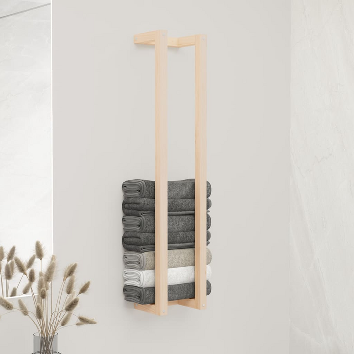 Solid Pine Towel Rack (Brown) - Space-Saving Wall Mounted Bathroom Storage, 23 x 18 x 110cm - Premium  from Home Treasures - Just £33.99! Shop now at Home Treasures