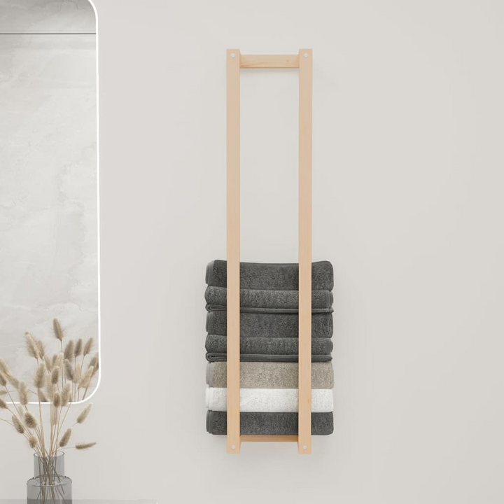 Solid Pine Towel Rack (Brown) - Space-Saving Wall Mounted Bathroom Storage, 23 x 18 x 110cm - Premium  from Home Treasures - Just £33.99! Shop now at Home Treasures