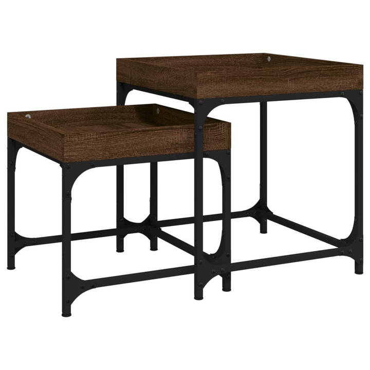 2-Piece Brown Oak Side Tables - Industrial Style with Engineered Wood and Steel Frame, Space-Saving Design - Premium  from Home Treasures - Just £50.99! Shop now at Home Treasures