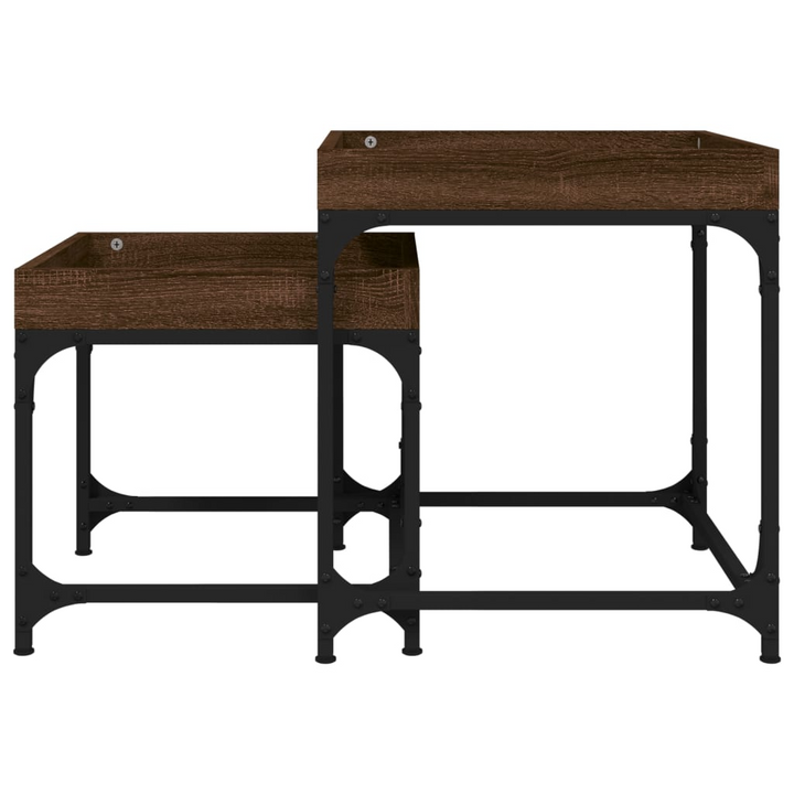 2-Piece Brown Oak Side Tables - Industrial Style with Engineered Wood and Steel Frame, Space-Saving Design - Premium  from Home Treasures - Just £50.99! Shop now at Home Treasures