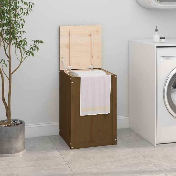 Honey Brown Solid Pine Wood Laundry Box - Spacious & Stylish Storage Solution (44x44x66 cm) - Premium  from Home Treasures - Just £64.99! Shop now at Home Treasures