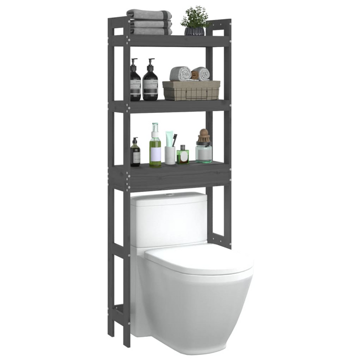 Solid Pine Toilet Rack (Grey) 63 x 26 x 171cm - Space-Saving Bathroom Organizer - Premium  from Home Treasures - Just £83.99! Shop now at Home Treasures