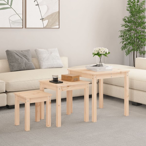 Solid Pine Nesting Tables, Set of 3 – Versatile, Space-Saving, and Stylish Furniture for Modern Homes - Premium  from Home Treasures - Just £73.99! Shop now at Home Treasures