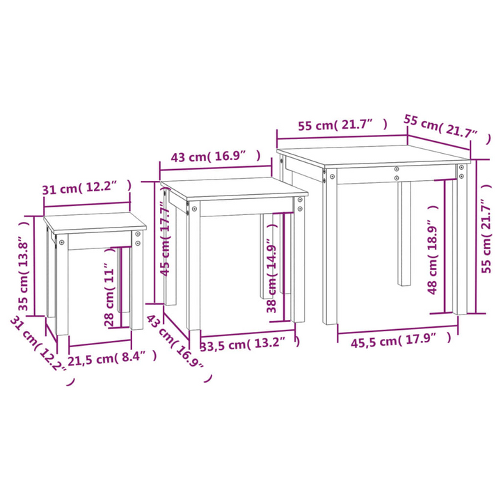 Solid Pine Nesting Tables, Set of 3 – Versatile, Space-Saving, and Stylish Furniture for Modern Homes - Premium  from Home Treasures - Just £73.99! Shop now at Home Treasures