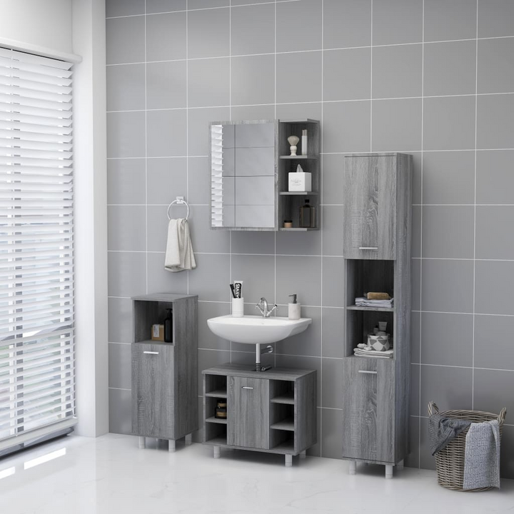 Stylish Sonoma Oak Bathroom Mirror Cabinet - Grey, 62.5 x 20.5 x 64cm | Space-Saving & Modern Design - Premium  from Home Treasures - Just £61.99! Shop now at Home Treasures