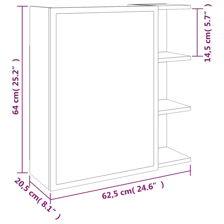 Stylish Sonoma Oak Bathroom Mirror Cabinet - Grey, 62.5 x 20.5 x 64cm | Space-Saving & Modern Design - Premium  from Home Treasures - Just £61.99! Shop now at Home Treasures