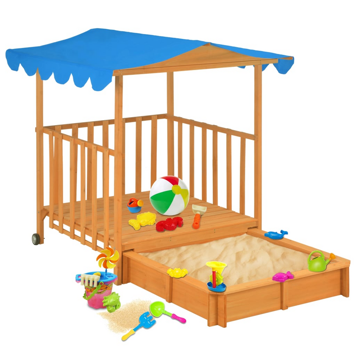 Children's Wooden Playhouse with Sandbox & UV50 Canopy - Fir Wood, Blue - Premium  from Home Treasures - Just £202.99! Shop now at Home Treasures