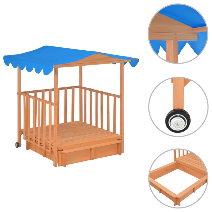 Children's Wooden Playhouse with Sandbox & UV50 Canopy - Fir Wood, Blue - Premium  from Home Treasures - Just £202.99! Shop now at Home Treasures