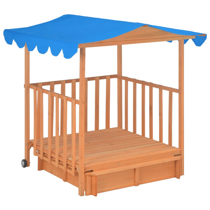 Children's Wooden Playhouse with Sandbox & UV50 Canopy - Fir Wood, Blue - Premium  from Home Treasures - Just £202.99! Shop now at Home Treasures