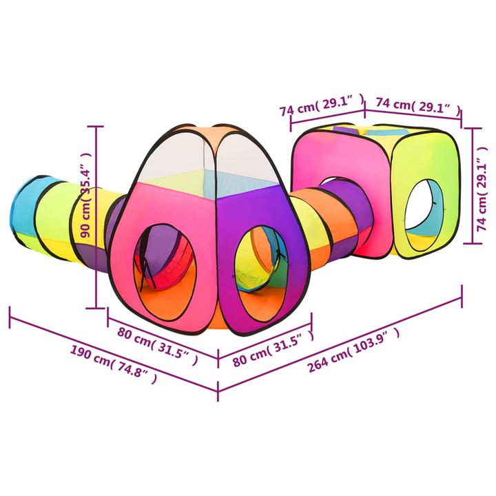Multicolour Children's Play Tent with Tunnels - 3-in-1 Design - 190x264x90 cm - Endless Fun & Imagination - Premium  from Home Treasures - Just £54.99! Shop now at Home Treasures