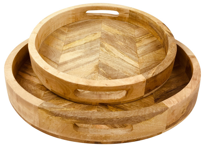 Herringbone Wood Trays Set of 2 - Rustic Decorative Solid Wood Trays with Non-Slip Bottom, Stylish & Functional Home Décor - Premium  from Home Treasures - Just £38.99! Shop now at Home Treasures