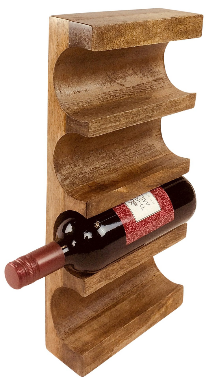 Wall Mounted Wooden Wine Rack | Varnished Mango Wood | Holds 4 Bottles - Premium  from Home Treasures - Just £34.99! Shop now at Home Treasures