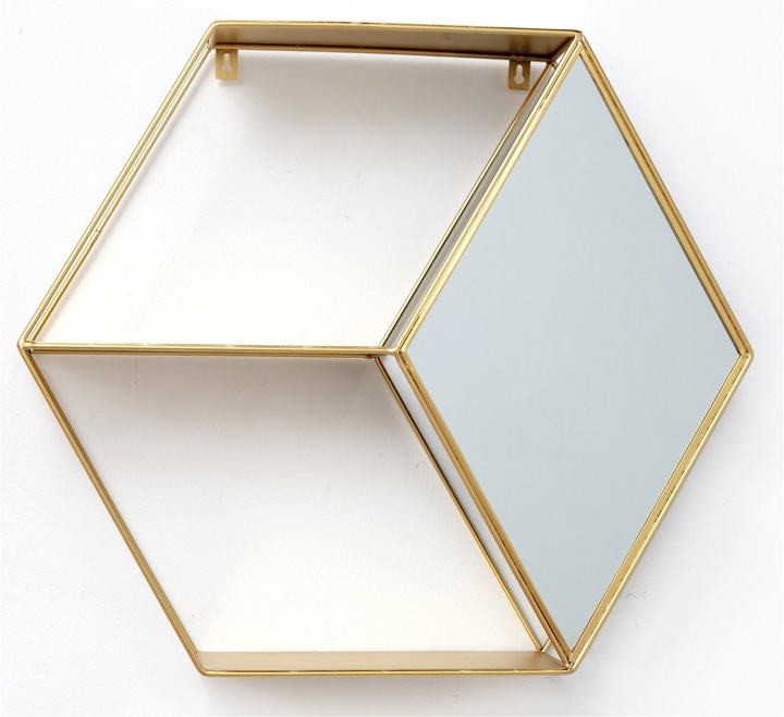 Hexagon Golden Mirror Unit - Elegant & Functional 48 x 10 x 41.5cm Wall Shelf with Diamond Mirror - Premium  from Home Treasures - Just £20.99! Shop now at Home Treasures