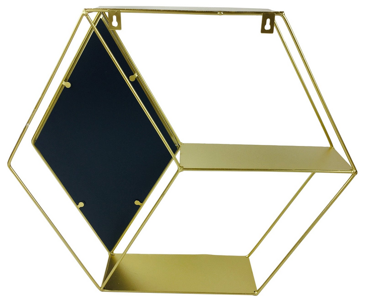 Hexagon Golden Mirror Unit - Elegant & Functional 48 x 10 x 41.5cm Wall Shelf with Diamond Mirror - Premium  from Home Treasures - Just £20.99! Shop now at Home Treasures