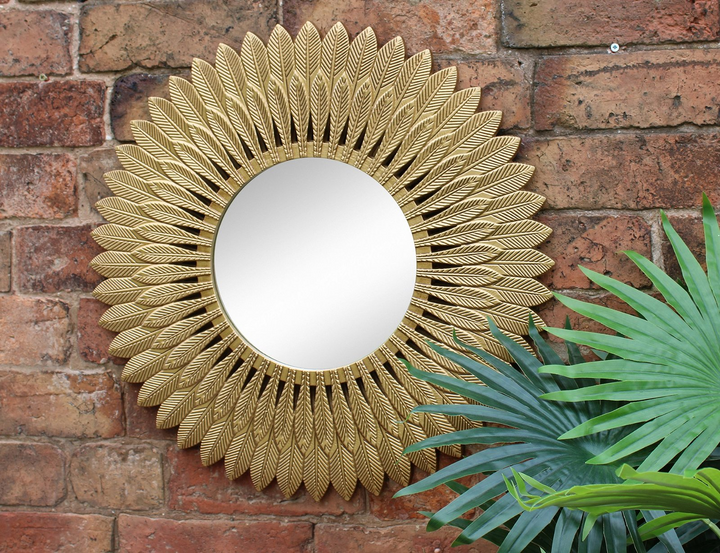 Large Gold Feather Design Decorative Mirror | Contemporary Art Deco Style - Premium  from Home Treasures - Just £36.99! Shop now at Home Treasures