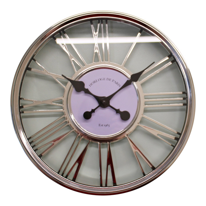 Elegant Large Silver Wall Clock with Roman Numerals - Perfect for Any Room - Premium  from Home Treasures - Just £34.99! Shop now at Home Treasures