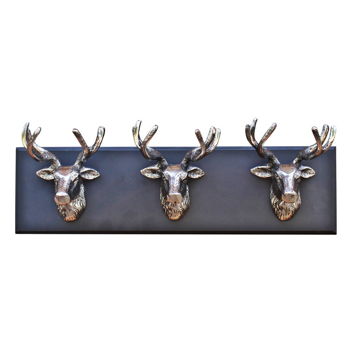 Elegant Triple Stag Head Ornament - Polished Silver Metal on Black Wooden Base - Modern Home Decor, Animal Lover's Gift - Premium  from Home Treasures - Just £22.99! Shop now at Home Treasures