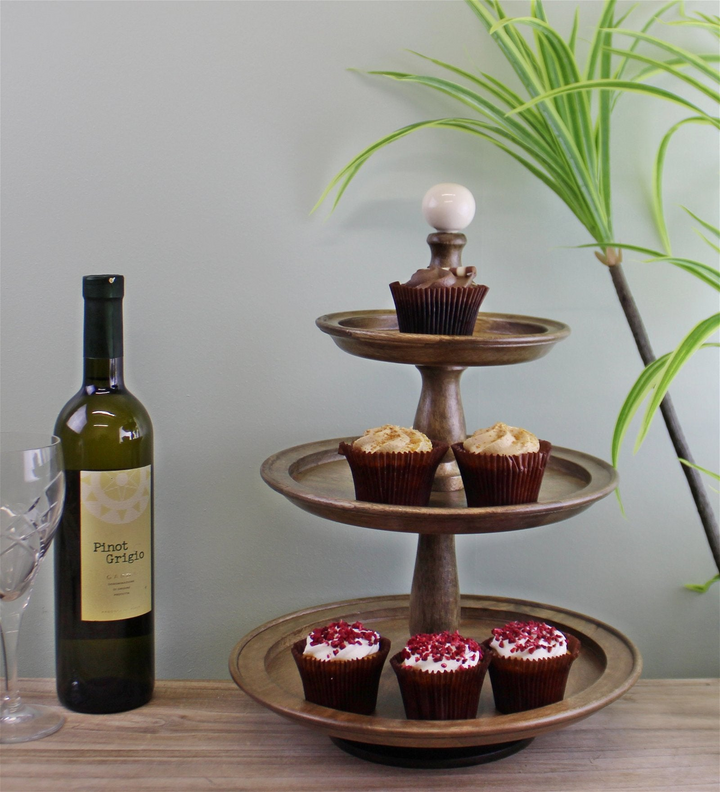 Country Cottage 3 Tier Mango Wood Cake Stand - Beautiful Wooden Cake Display Stand - Premium  from Home Treasures - Just £40.99! Shop now at Home Treasures