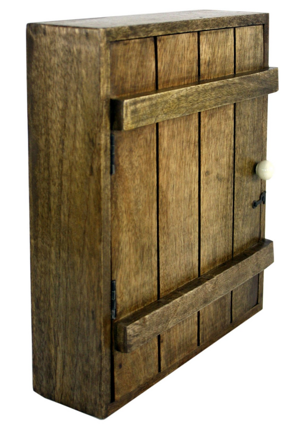 Rustic Solid Wood Wall Hanging Key Cabinet with 6 Hooks - Country Cottage Style & Ceramic Handle - Premium  from Home Treasures - Just £33.99! Shop now at Home Treasures