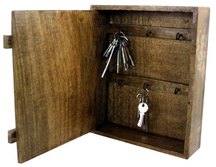 Rustic Solid Wood Wall Hanging Key Cabinet with 6 Hooks - Country Cottage Style & Ceramic Handle - Premium  from Home Treasures - Just £33.99! Shop now at Home Treasures