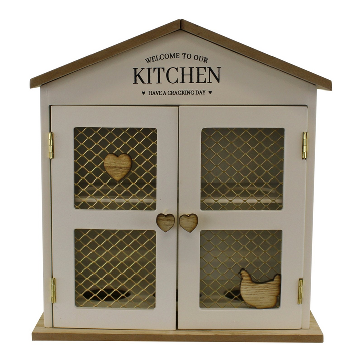 Rustic Wooden Egg House - Cosy Egg Storage with Heart Handles & Mesh Doors - Premium  from Home Treasures - Just £19.99! Shop now at Home Treasures