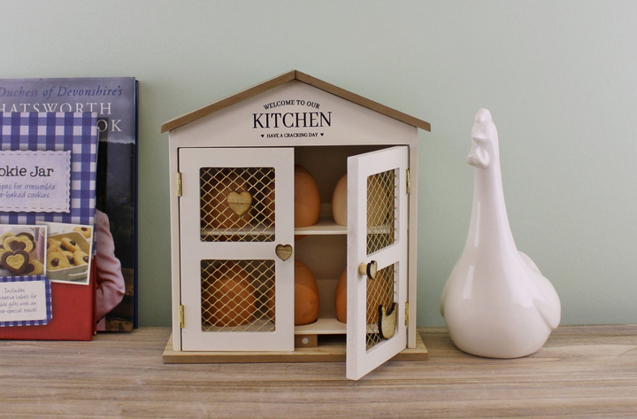 Rustic Wooden Egg House - Cosy Egg Storage with Heart Handles & Mesh Doors - Premium  from Home Treasures - Just £19.99! Shop now at Home Treasures