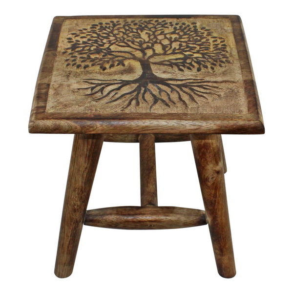 Tree of Life Hand Carved Stool - Small, 25cm | Perfect for Kids & Display | Durable Mango Wood Furniture - Premium  from Home Treasures - Just £19.99! Shop now at Home Treasures