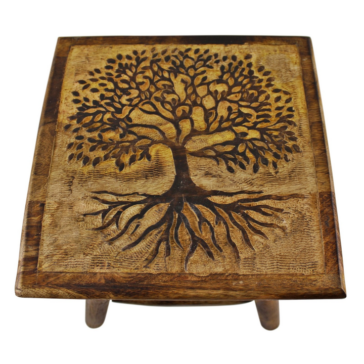 Tree of Life Hand Carved Stool - Small, 25cm | Perfect for Kids & Display | Durable Mango Wood Furniture - Premium  from Home Treasures - Just £19.99! Shop now at Home Treasures