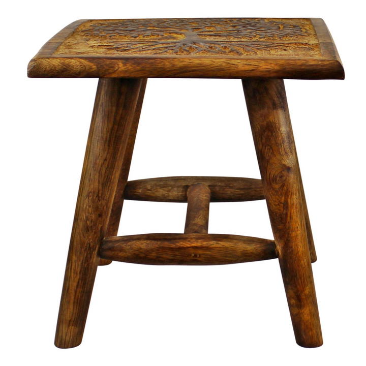 Tree of Life Hand Carved Stool - Small, 25cm | Perfect for Kids & Display | Durable Mango Wood Furniture - Premium  from Home Treasures - Just £19.99! Shop now at Home Treasures