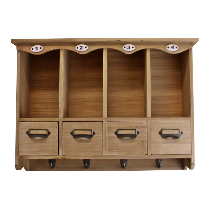 Wooden Wall Hanging Storage Unit with Cubby Holes, Drawers, and Coat Hooks - Premium  from Home Treasures - Just £27.99! Shop now at Home Treasures