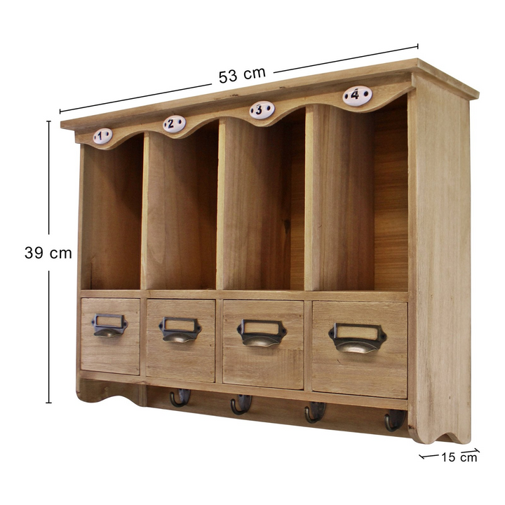 Wooden Wall Hanging Storage Unit with Cubby Holes, Drawers, and Coat Hooks - Premium  from Home Treasures - Just £27.99! Shop now at Home Treasures