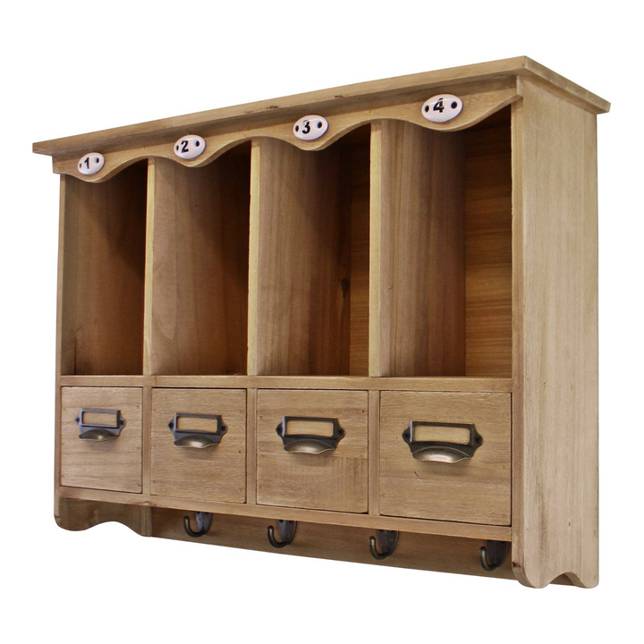 Wooden Wall Hanging Storage Unit with Cubby Holes, Drawers, and Coat Hooks - Premium  from Home Treasures - Just £27.99! Shop now at Home Treasures