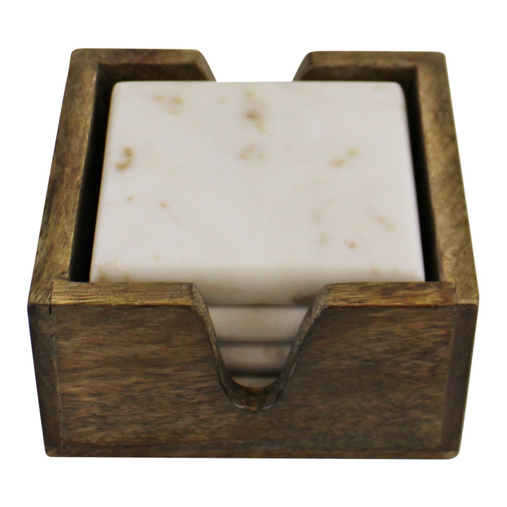 Elegant Marble Coaster Set with Mango Wood Holder - Premium Quality, Sophisticated Home Decor - Premium  from Home Treasures - Just £21.99! Shop now at Home Treasures