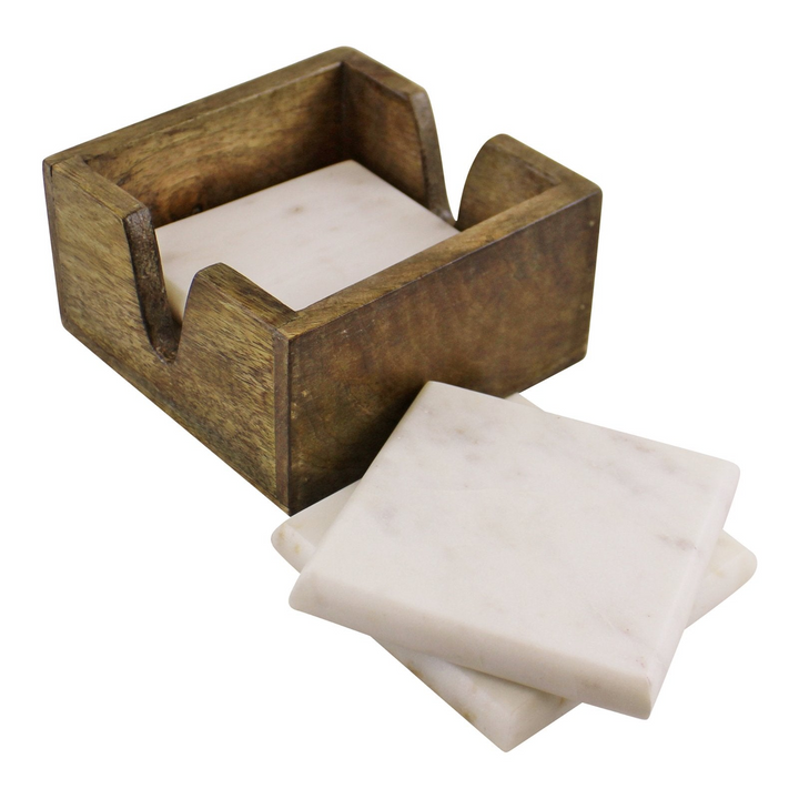 Elegant Marble Coaster Set with Mango Wood Holder - Premium Quality, Sophisticated Home Decor - Premium  from Home Treasures - Just £21.99! Shop now at Home Treasures