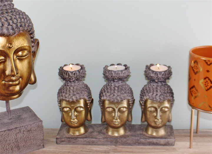 Elegant Triple Candle Holder with Buddha Design - 100% Polyresin - Ideal for Home Decor & Meditation - Premium  from Home Treasures - Just £8.99! Shop now at Home Treasures