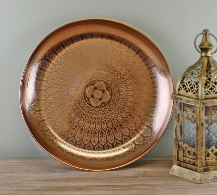 Elegant Decorative Copper Metal Tray with Etched Design - Perfect Home Decor Addition - Premium  from Home Treasures - Just £18.99! Shop now at Home Treasures