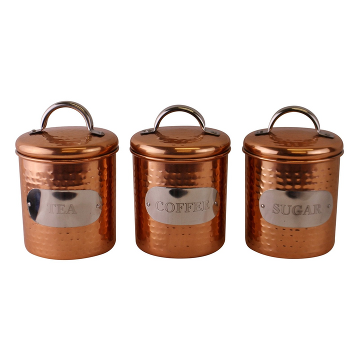 Elegant Hammered Copper Tea, Coffee & Sugar Canisters - Set of 3 | 100% Stainless Steel | Airtight Seal for Freshness - Premium  from Home Treasures - Just £36.99! Shop now at Home Treasures