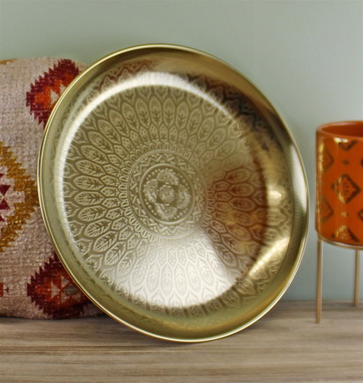 Kasbah Design Decorative Gold Metal Tray - Beautifully Etched Ornamental Tray for Home Decor - Premium  from Home Treasures - Just £18.99! Shop now at Home Treasures