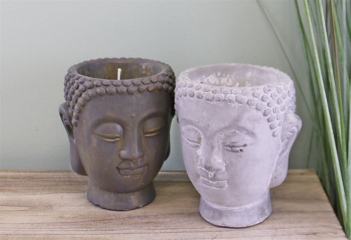 Set of 2 Medium Cement Buddha Design Candles - Sandalwood Fragrance | Zen Decor & Relaxation - Premium  from Home Treasures - Just £19.99! Shop now at Home Treasures