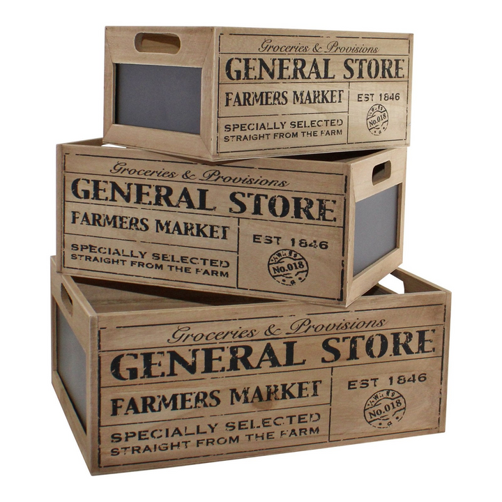 Vintage Style Set of 3 General Store Chalkboard Wooden Storage Crates - Rustic Kitchen and Pantry Organizers - Premium  from Home Treasures - Just £42.99! Shop now at Home Treasures