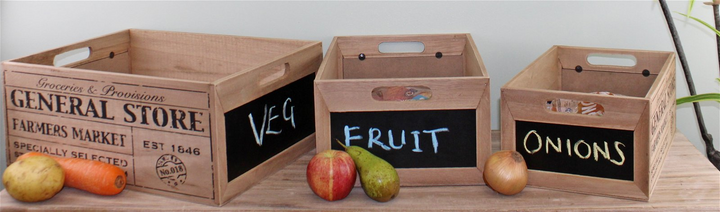 Vintage Style Set of 3 General Store Chalkboard Wooden Storage Crates - Rustic Kitchen and Pantry Organizers - Premium  from Home Treasures - Just £42.99! Shop now at Home Treasures