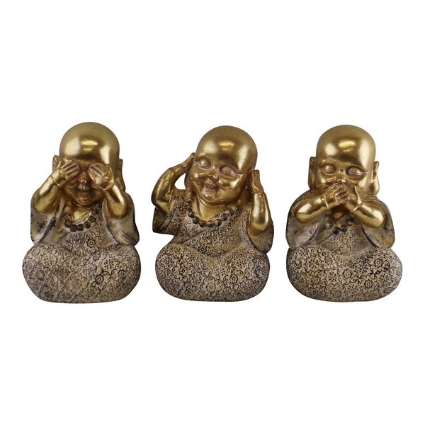 Set of 3 Gold Buddha Ornaments - See No Evil, Hear No Evil, Speak No Evil | Perfect Home Decor & Gift - Premium  from Home Treasures - Just £42.99! Shop now at Home Treasures