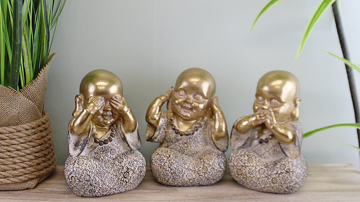 Set of 3 Gold Buddha Ornaments - See No Evil, Hear No Evil, Speak No Evil | Perfect Home Decor & Gift - Premium  from Home Treasures - Just £42.99! Shop now at Home Treasures