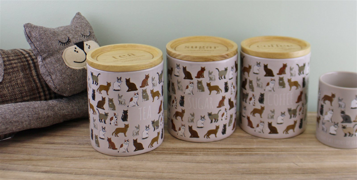 Ceramic Cat Design Tea, Coffee & Sugar Canisters - Charming Kitchen Storage - Premium  from Home Treasures - Just £11.99! Shop now at Home Treasures